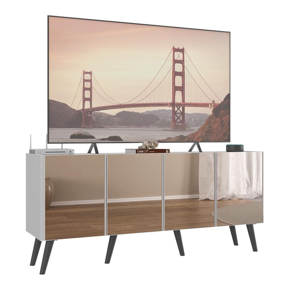 Rack Tv Até 50 Polegadas Retrô Com Espelhos Mp1082 Branco preto