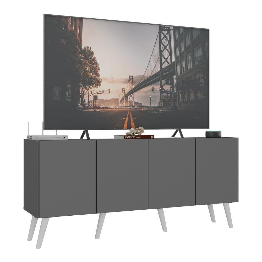 Rack Retrô Para Tv Até 50 Polegadas Com Mp1071 Grafite branco