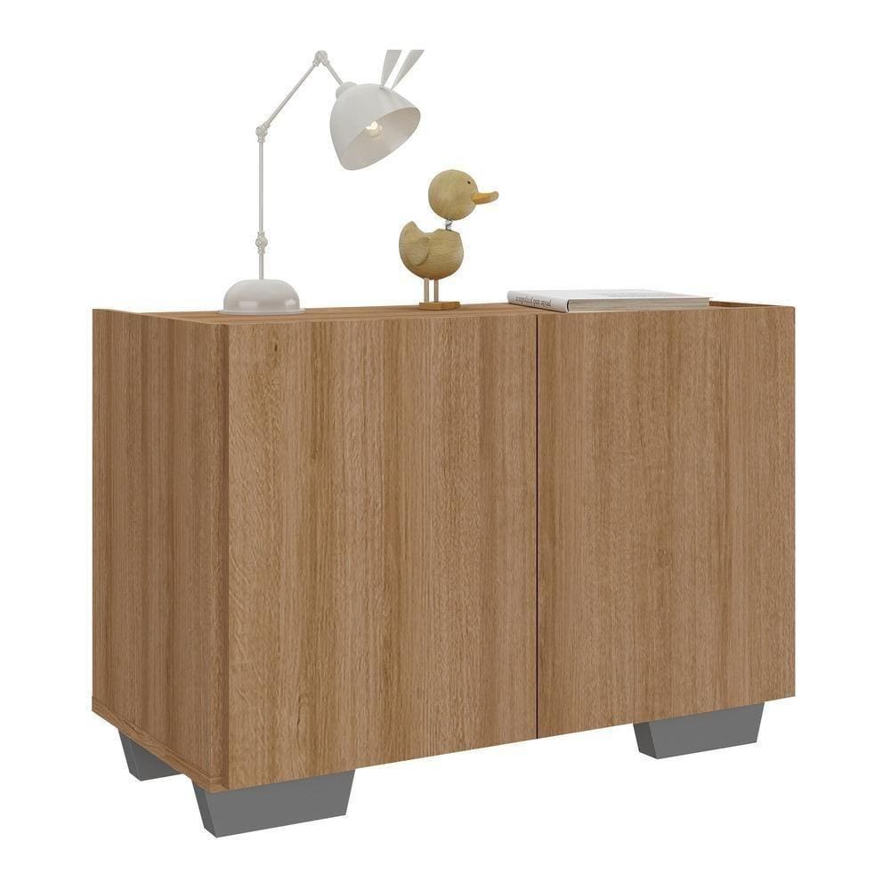 Mesa De Cabeceira Com Pés 2 Portas Mp4134 Rustic cinza Rustic cinza