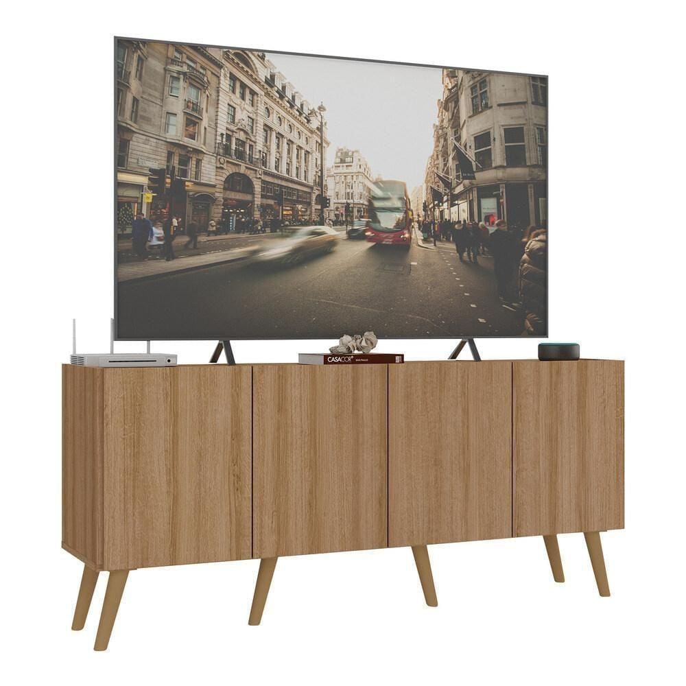 Rack Retrô Para Tv Até 50 Polegadas Com 4 Portas Multimóveis Mp1071 Rustic Natural