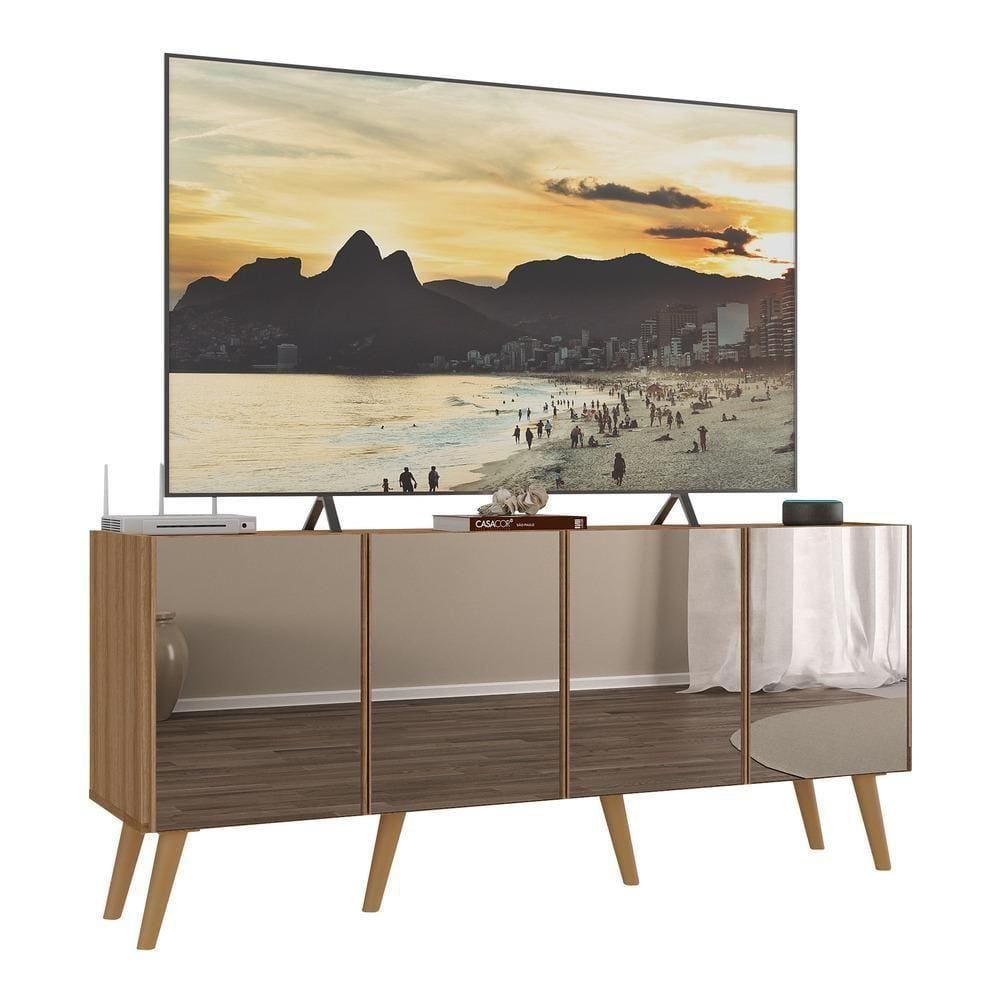 Rack Tv Até 50 Polegadas Retrô Com Espelhos Mp1082 Rustic natural