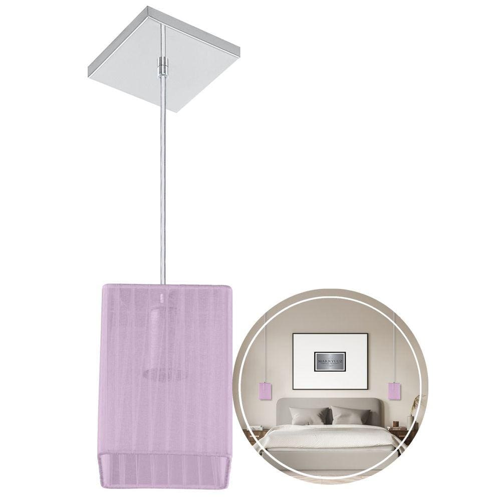 Lustre Pendente De Cupula Quadrada Organza Rosa