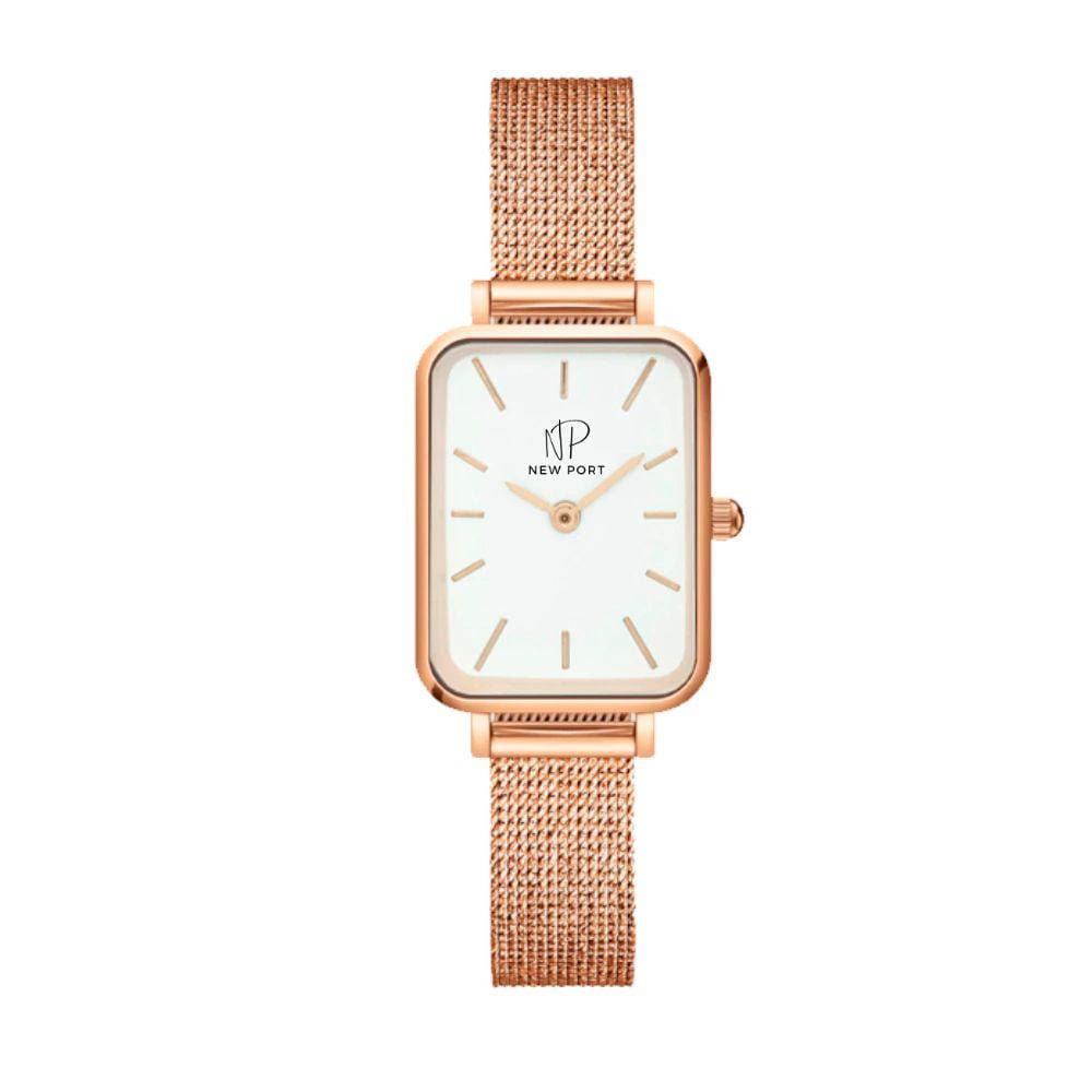 Relógio Quadrado Feminino Analógico Minimalista Dourado Rosé