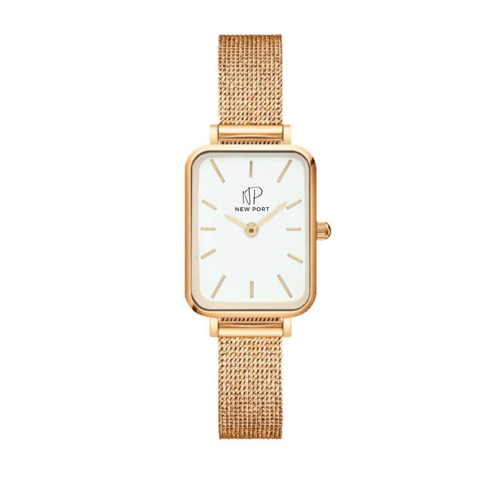 Relógio Dourado Quadrado Feminino Elegante Fino Analógico Minimalista
