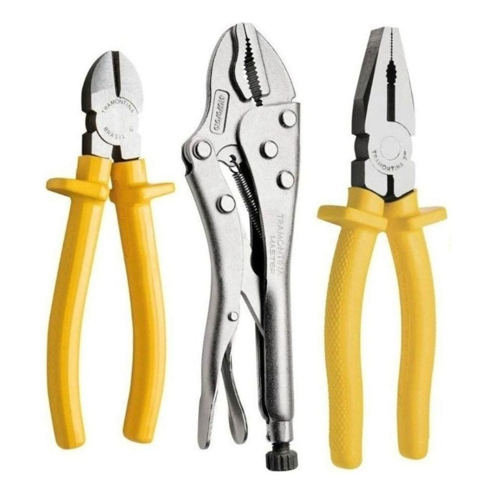 3 Alicates Profissional Tramontina universal corte pressao