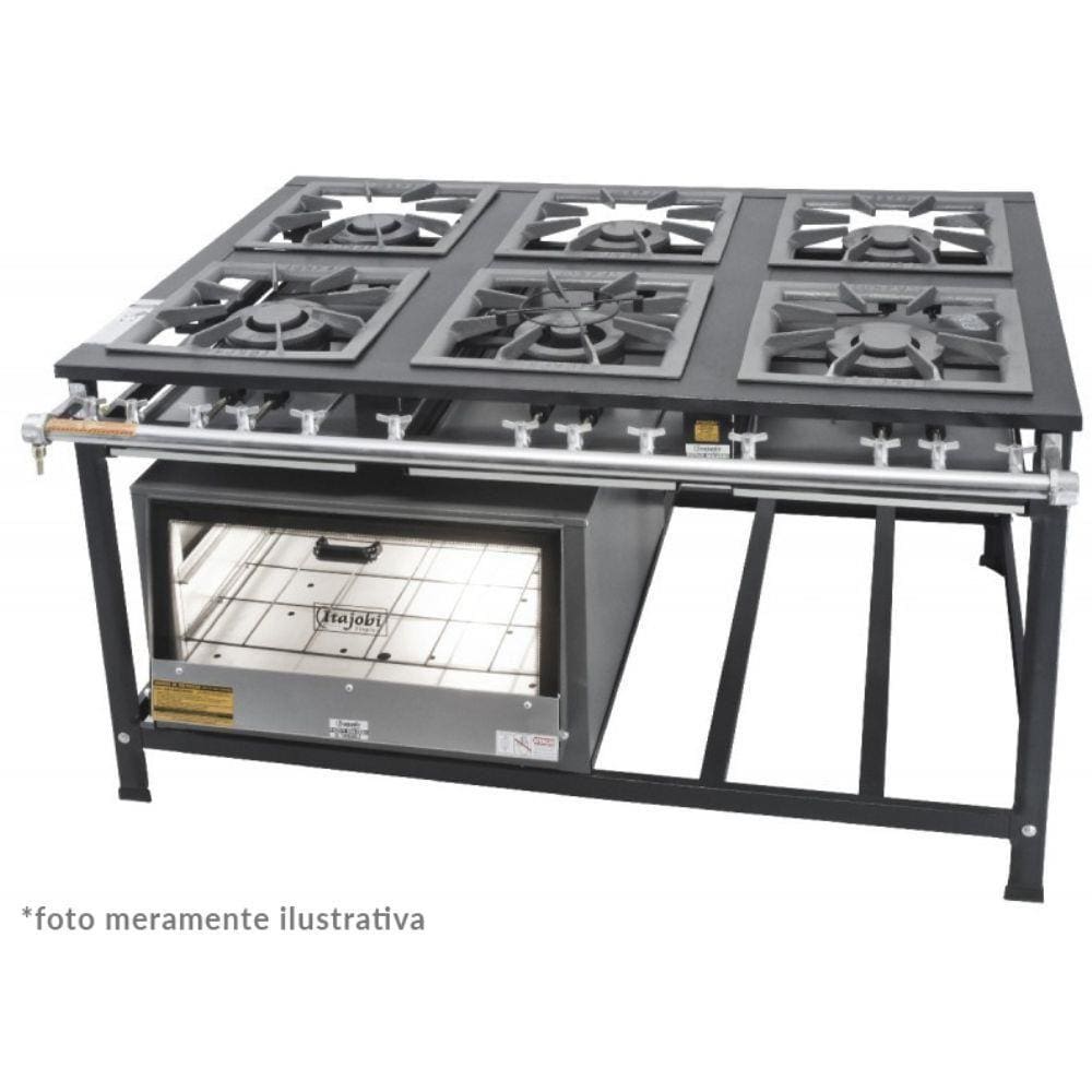 Fogão Industrial Tradicional 40x40 6 Bocas com Forno Itajobi