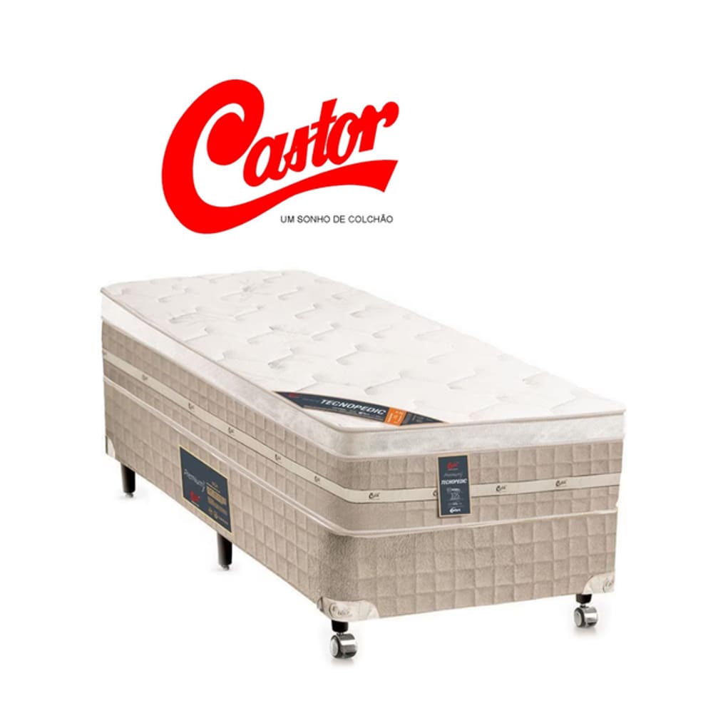 Conjunto Box Castor Solteiro Premium Tecnopedic (78x188x70) - Cama com Largura Menor Ideal para quartos pequenos