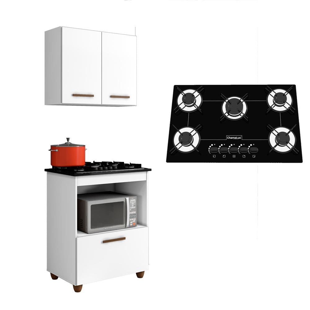 Kit Cozinha Balcão Armário Salvia e Cooktop 5 Bocas Chamalux