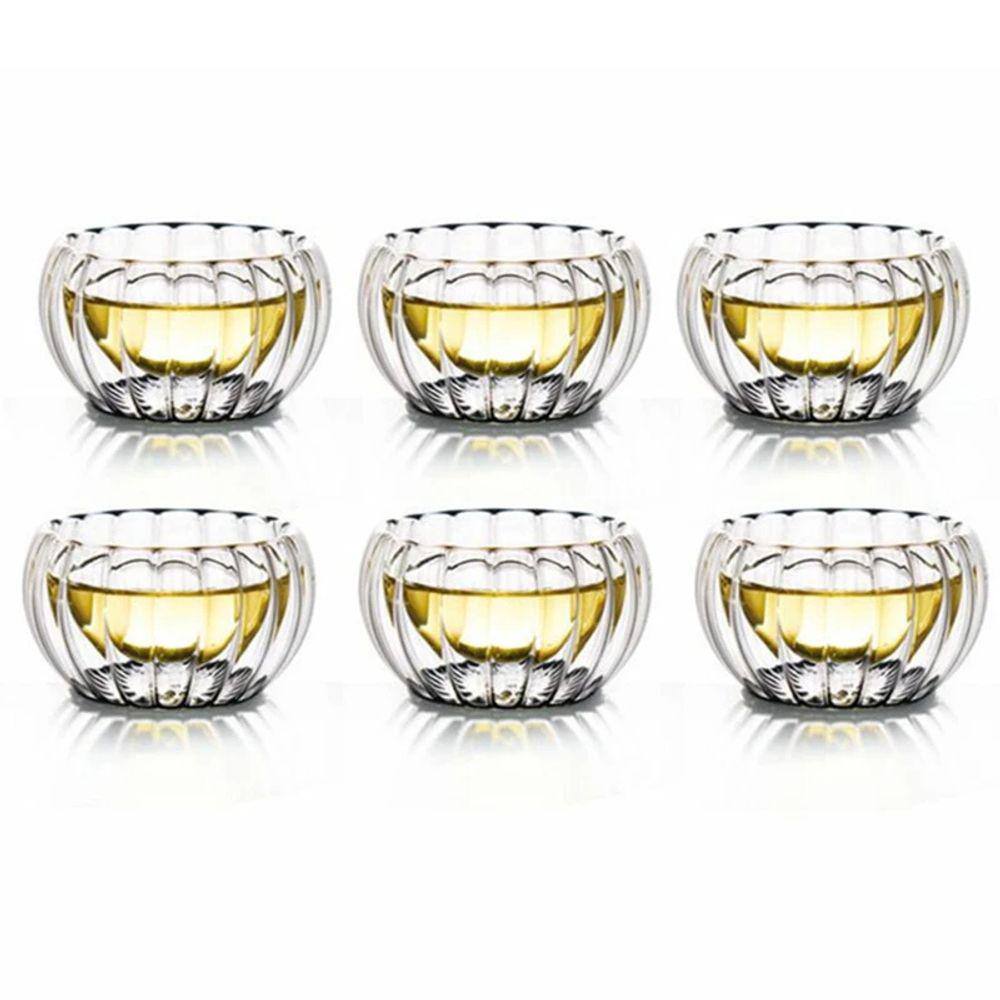 Jogo com 6 Copos de Vidro Duplo Estilo Japonês para Chá 80ml