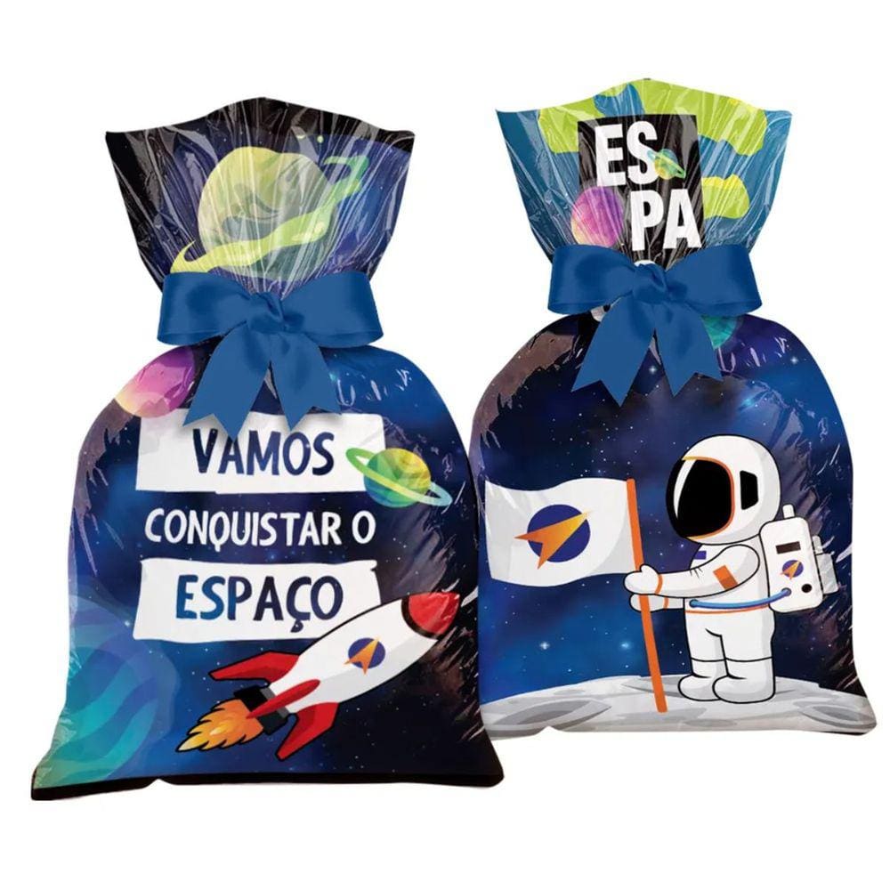 Sacola Plástica Galáxia Planetas 14x27cm 12 Unidades