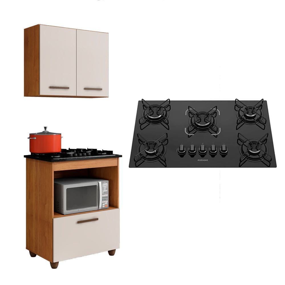 Kit Cozinha Balcão Armário Salvia e Cooktop 5 Bocas Itatiaia