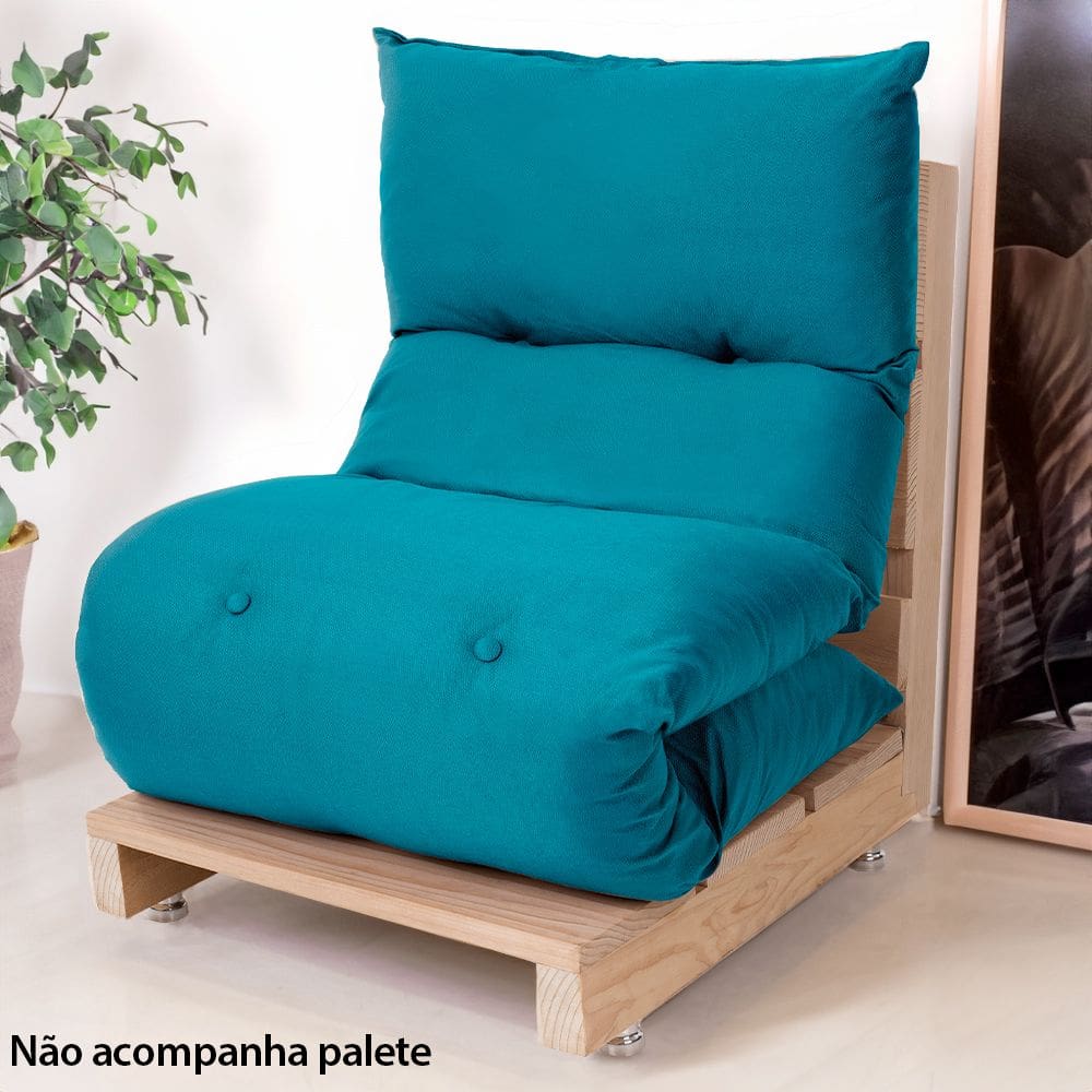 Futon de Espuma Almofada Dobrável Solteiro Azul Turquesa 170x60cm - BF Colchões