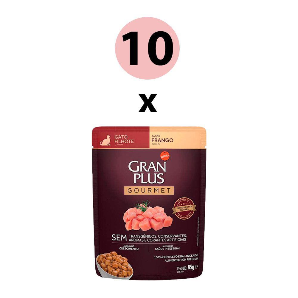 KIT 10 Ração Úmida Gran Plus Gourmet Gatos Filhotes Frango Sachê 85g
