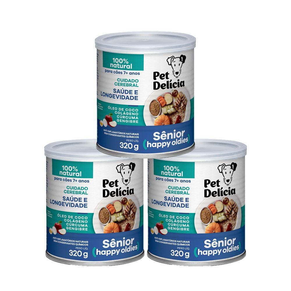 KIT 3 Ração Úmida Pet Delícia Cães Senior Happy Oldies 320g