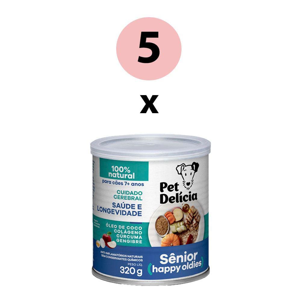 KIT 5 Ração Úmida Pet Delícia Cães Senior Happy Oldies 320g