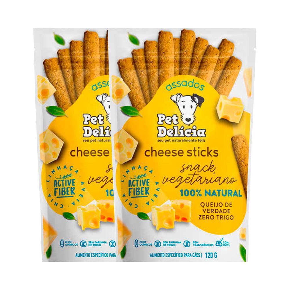 KIT 2 Petisco Pet Delícia Cães Cheese Sticks 120g