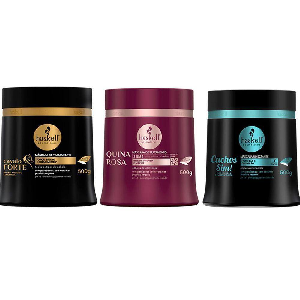 Kit Máscaras Quina Rosa Cachos Sim Cavalo Forte 500Gr