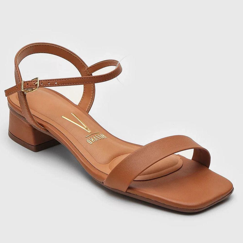 Sandália Vizzano Salto Bloco Baixo Casual Feminina - Caramelo