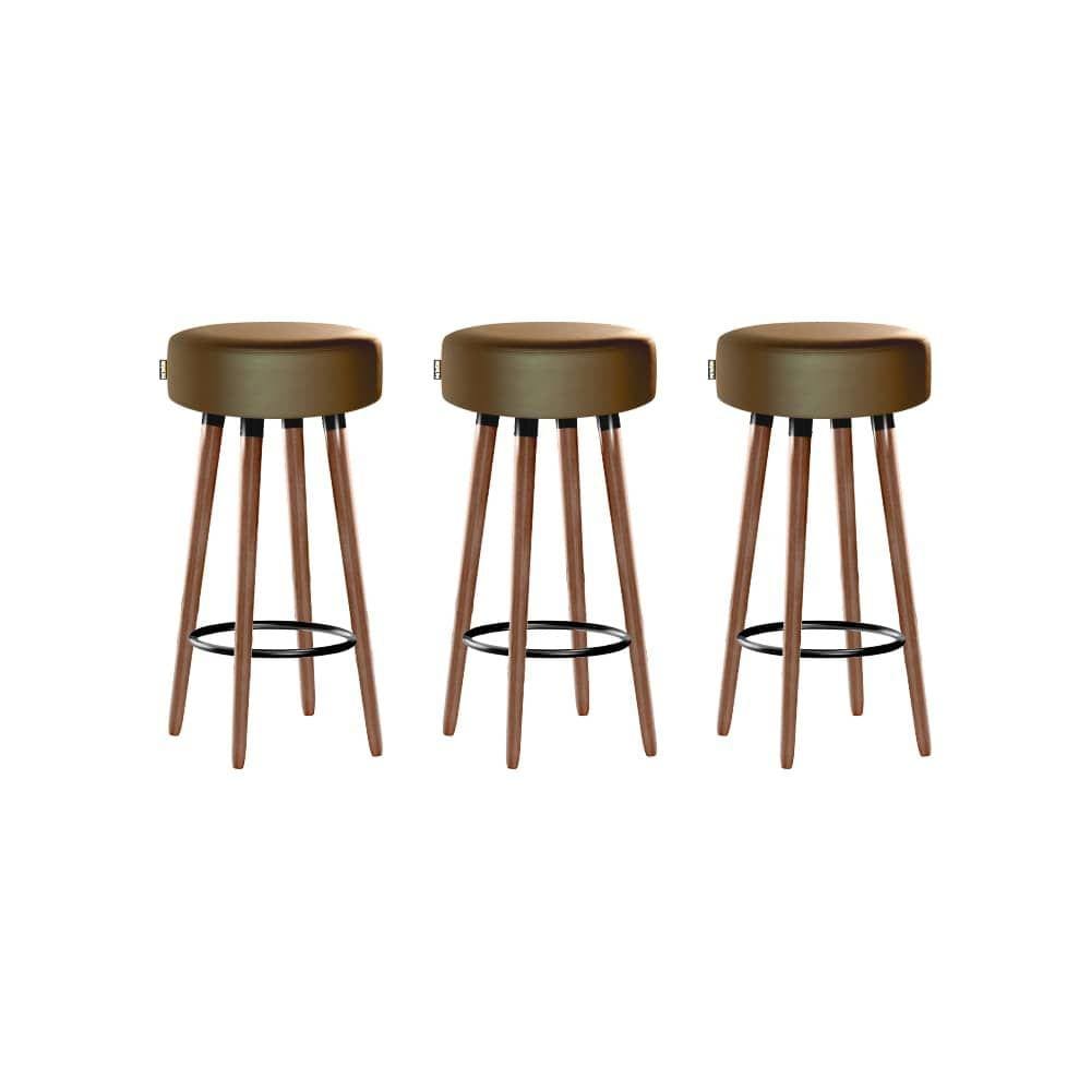 Kit 3 Banquetas Alta Pés Palito Roma Camel 70cm