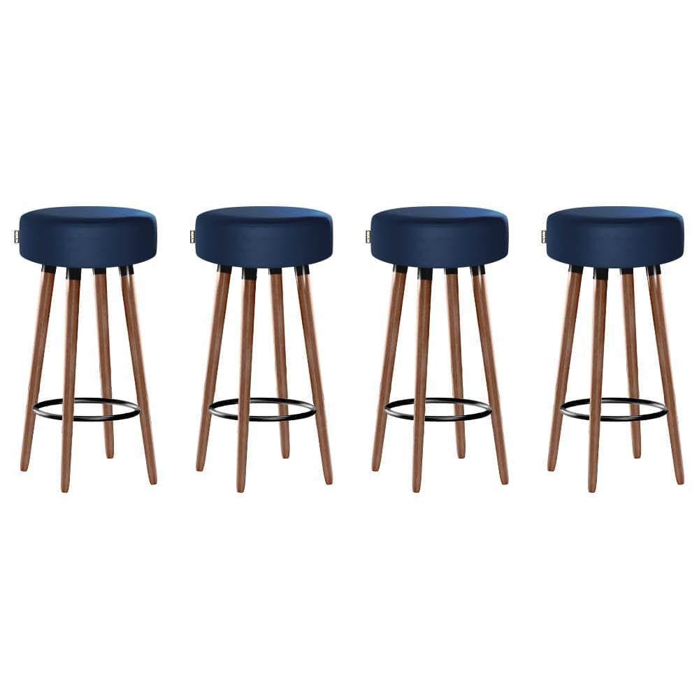 Kit 4 Banquetas Alta Pés Palito Roma Azul 70cm
