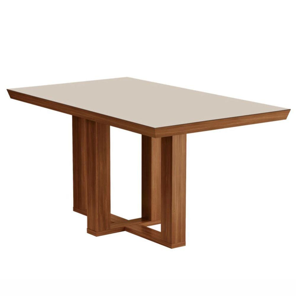 Mesa de Madeira Lottus 120cm com Vidro Prêmio/Off White - Lj Móveis