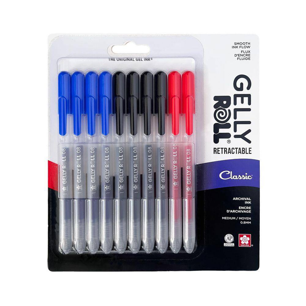 Canetas de gel SAKURA Gelly Roll, retráteis, coloridas, pacote com 10