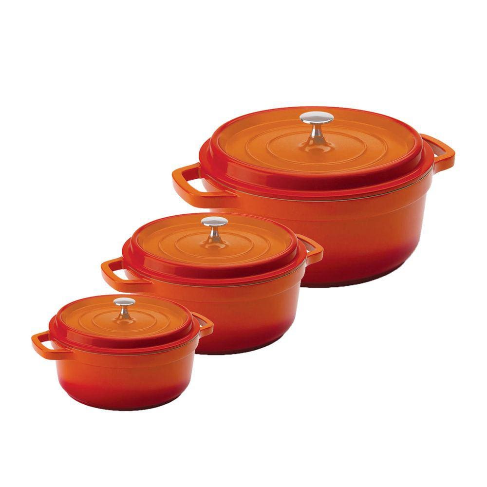 Kit Conjunto Caçarola Hercules Revestimento Ceramico Indução Laranja 3L + 4,3L + 6,8L