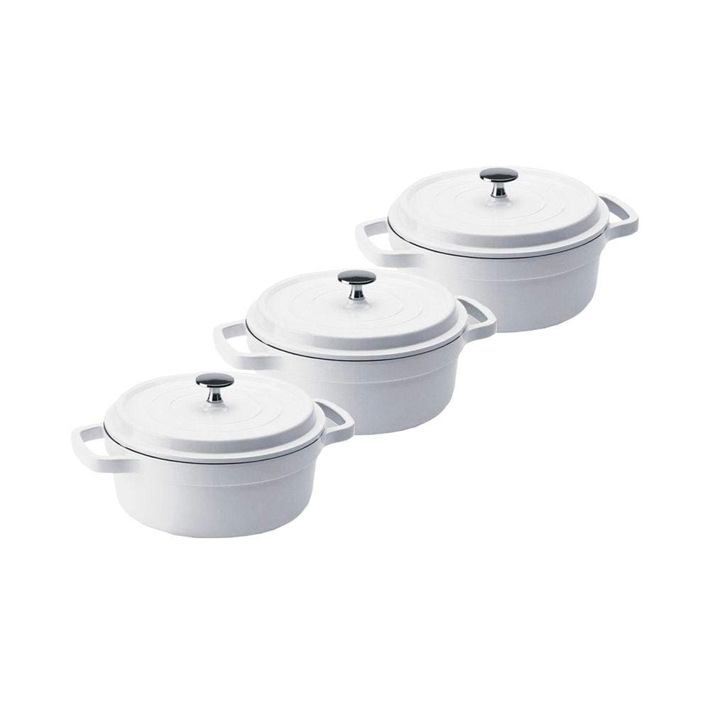 Kit Conjunto Caçarola Hercules Revestimento Ceramico Indução Branca 3L + 3L + 3L