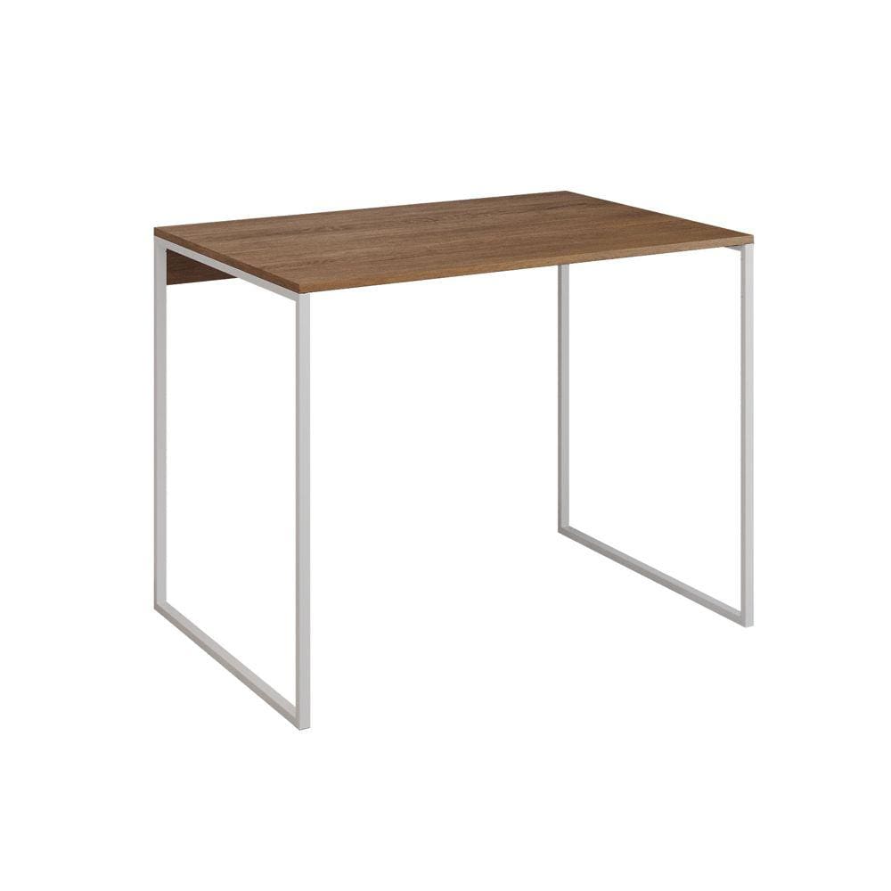 Mesa para Escritório Industrial Base Ferro Branco Tampo Mdp Amêndoa 110x50