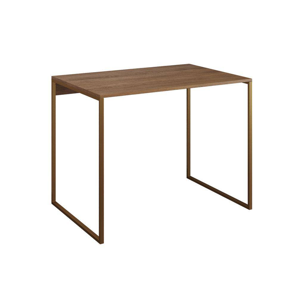 Escrivaninha Industrial Base Ferro Dourado Tampo Mdp Amêndoa 110x50