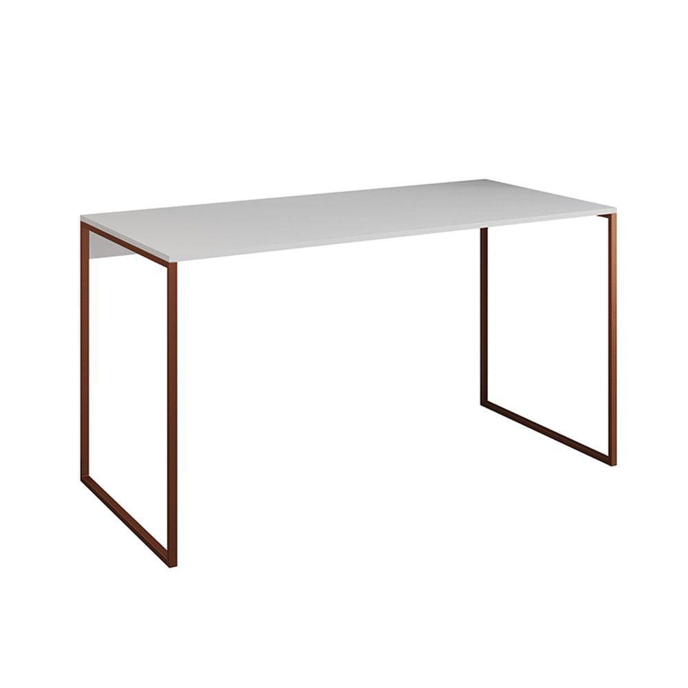 Mesa para Escritório Industrial Base Ferro Cobre Tampo Mdp Branco 137x60