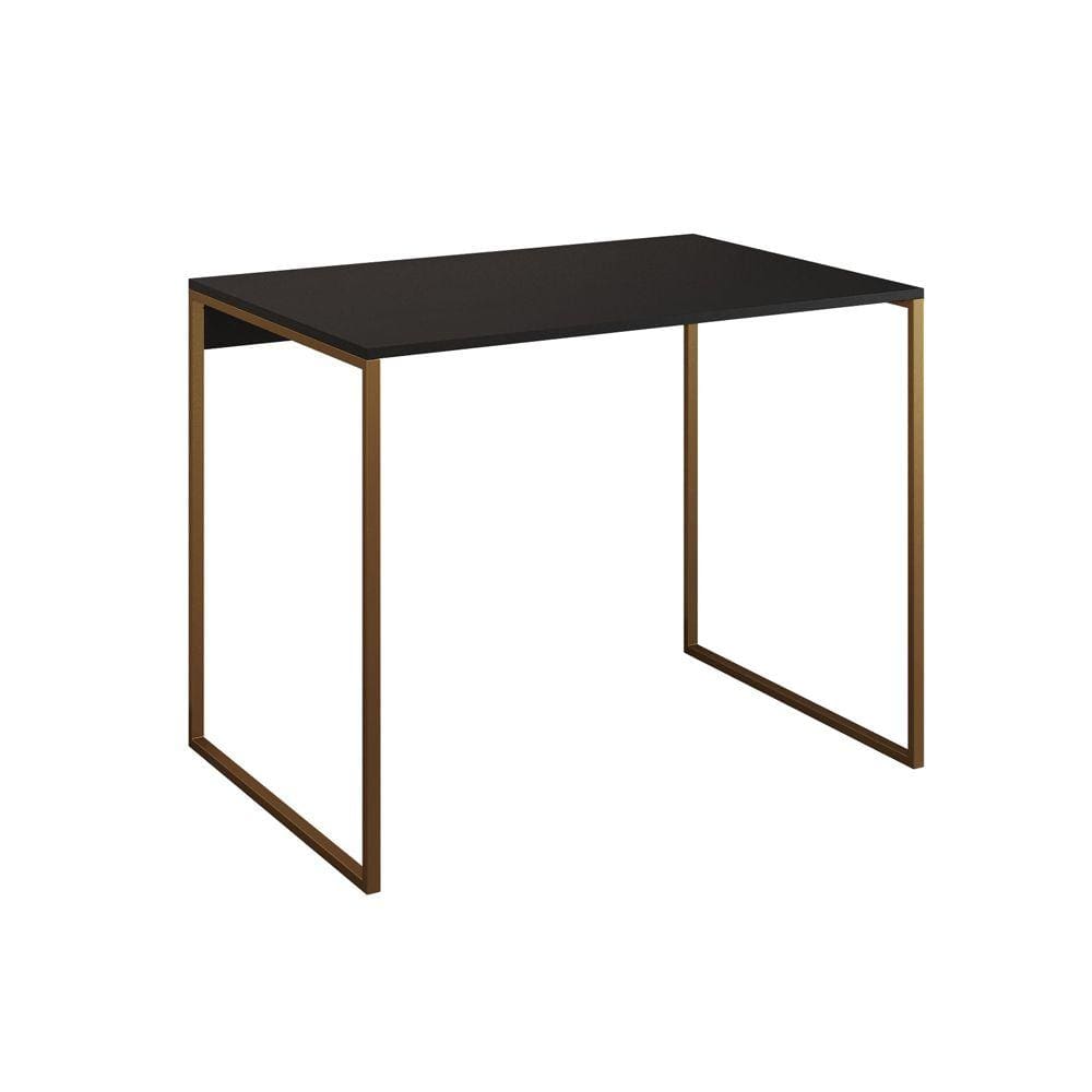 Escrivaninha Industrial Base Ferro Dourado Tampo Mdp Preto 90x50