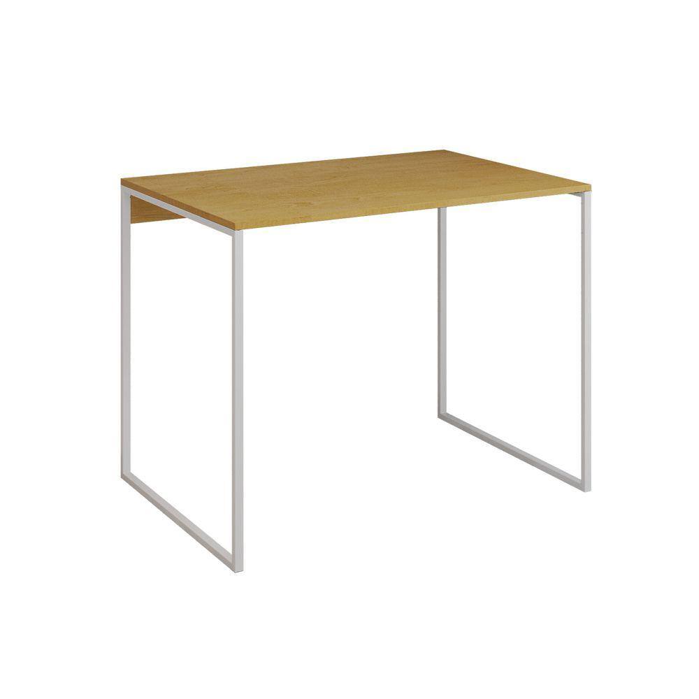 Mesa para Escritório Industrial Base Ferro Branco Mdp Tampo Canela 110x50