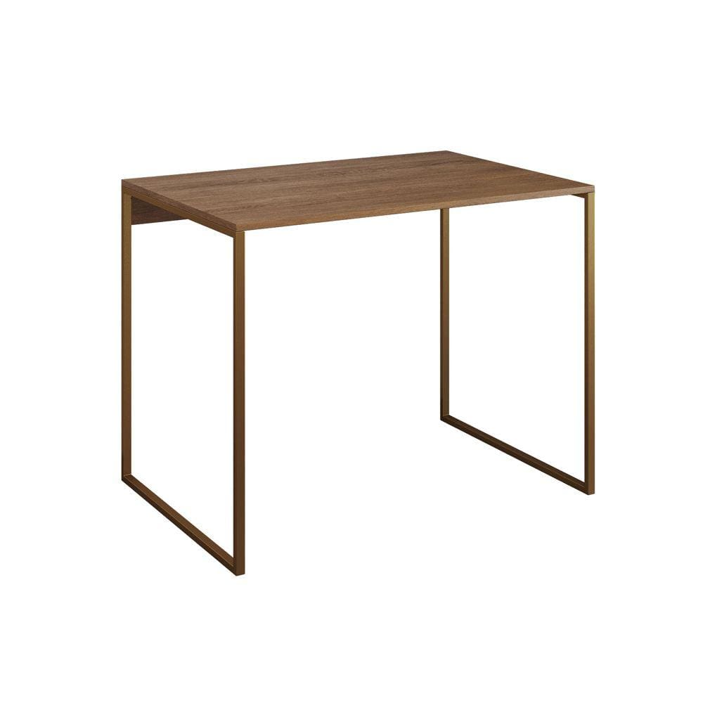 Mesa para Escritório Industrial Base Ferro Dourado Tampo Mdp Amêndoa 90x50