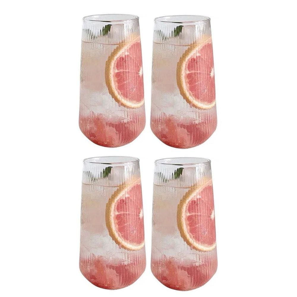 Jogo com 4 Copos de Vidro para Bebidas Chá Drinks 400ml