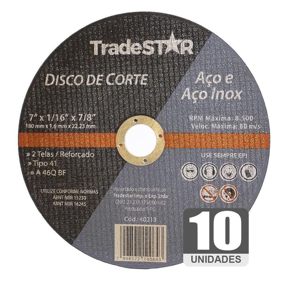Disco De Corte Inox 180 1.6 Kit 10 Peças
