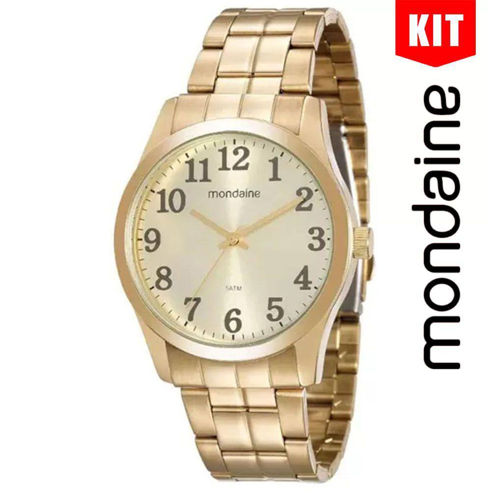 Relógio MONDAINE KIT dourado masculino 99192GPMVDE2K3