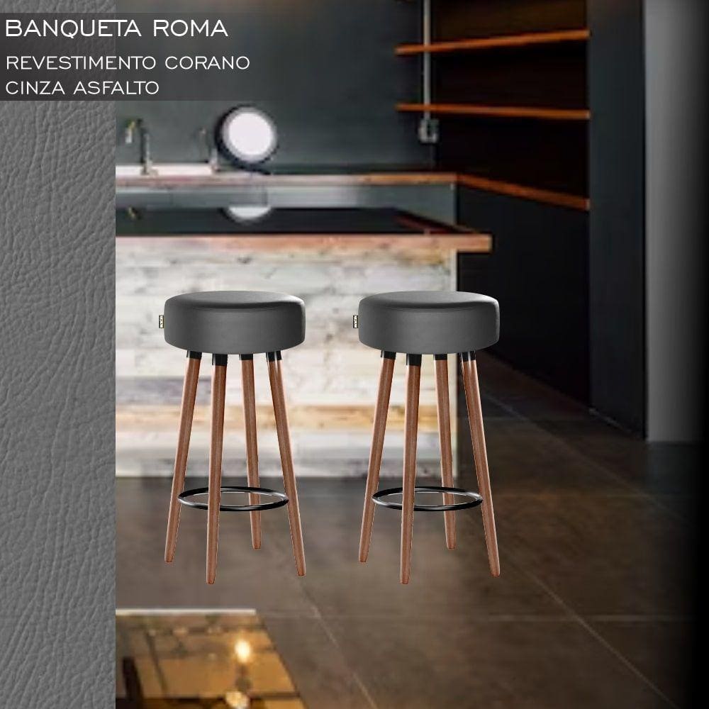 Banqueta Alta Berlim Pés Palito Estofada Kit 3 Peças Asfalto