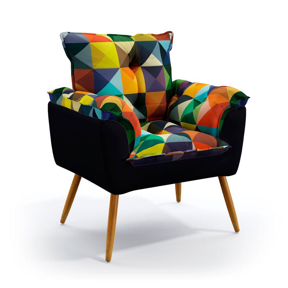 Poltrona Opala F-015 Sued Estampado Colorido com Veludo Aradecor