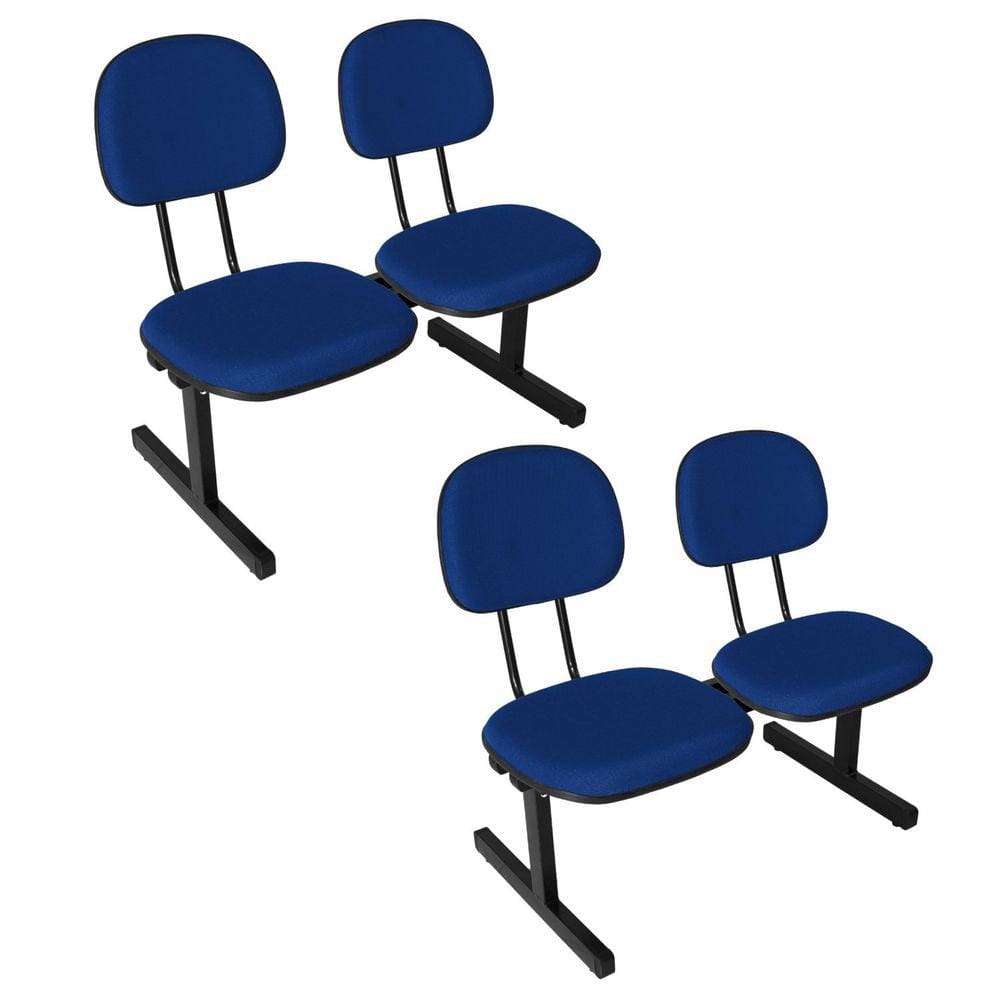 Kit 2 Cadeiras Escritório Longarinas de 2 Lugares Ecoflex Azul