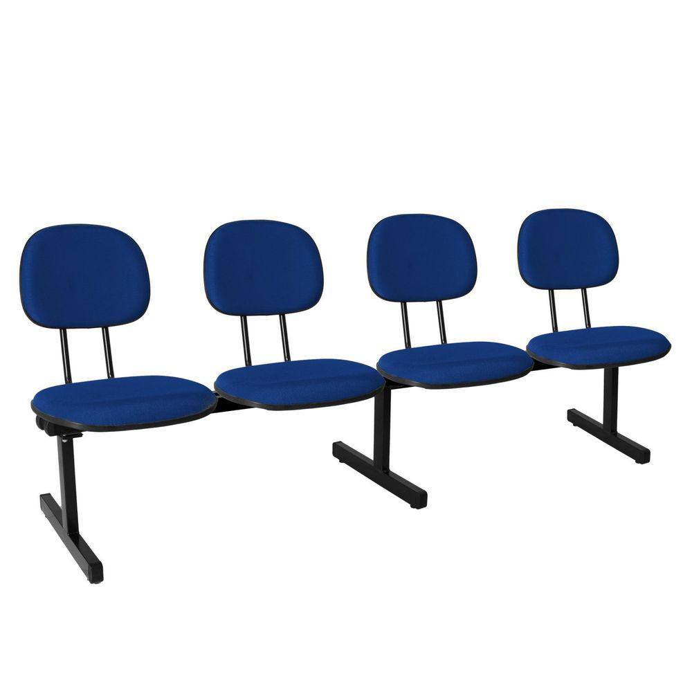 Cadeira Longarina 4 Lugares Estofada Ecoflex Azul