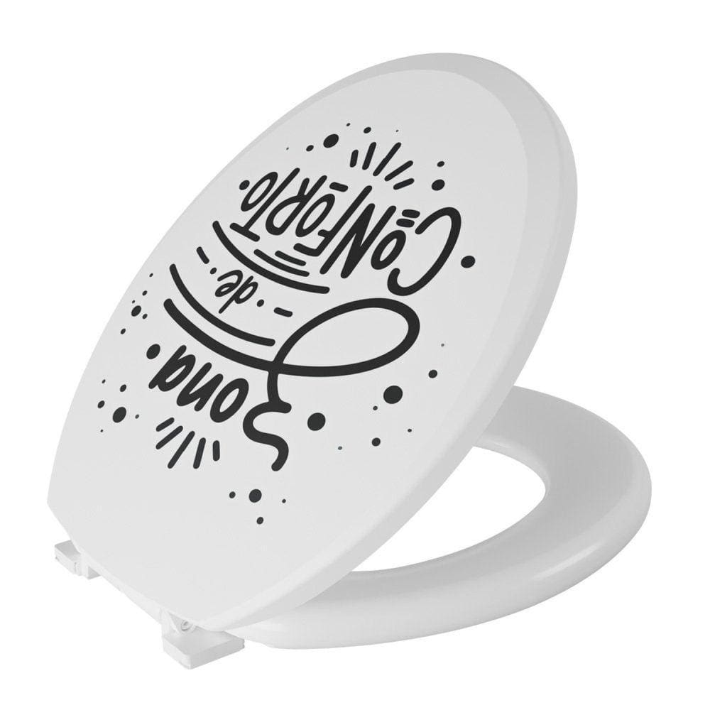 Assento Sanitário Oval Almofadado Decorado Frase "Zona de Conforto" Astra Branco