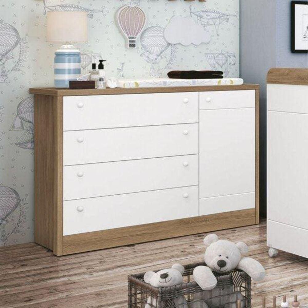 Cômoda Infantil Sapateira 4 Gavetas 1 Porta Bonny Móveis Reller Branco/Mezzo