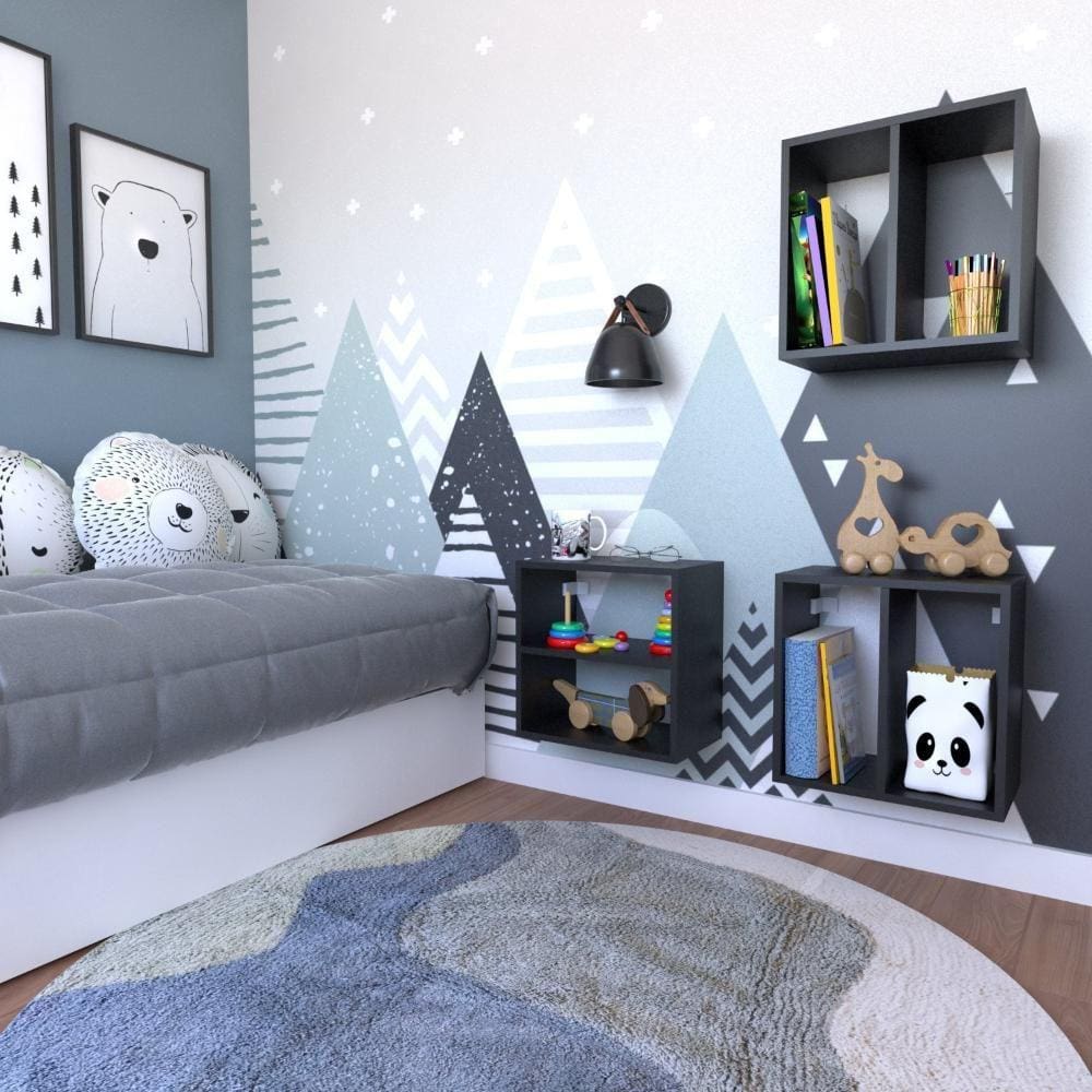 Conjunto 3 Nichos Prateleira para Quarto Infantil Bramov Móveis Preto