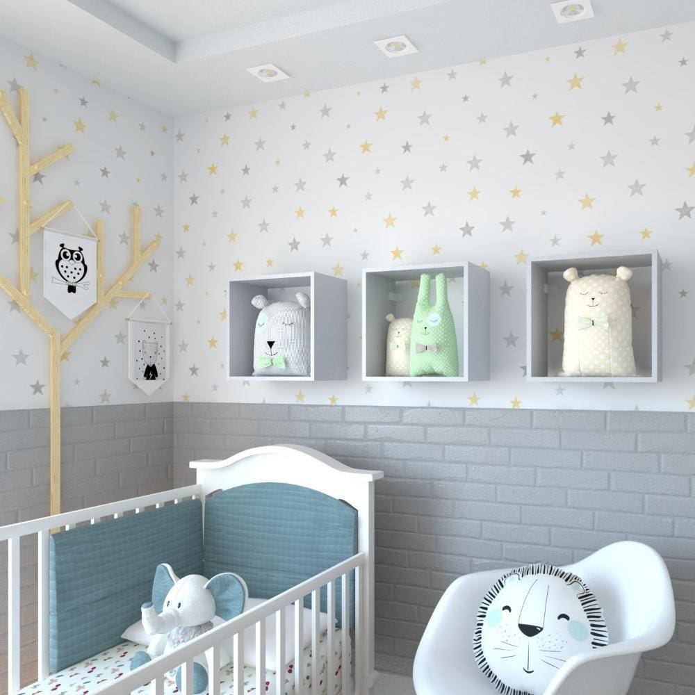 Conjunto 3 Nichos para Quarto Infantil Bramov Móveis Cinza Cristal
