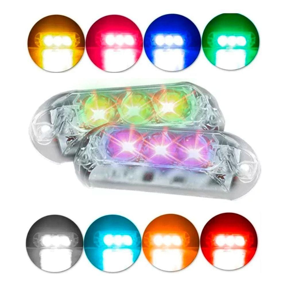 Par Strobo Farol 3 Leds Rgb Para Som Carro 6w Ajk