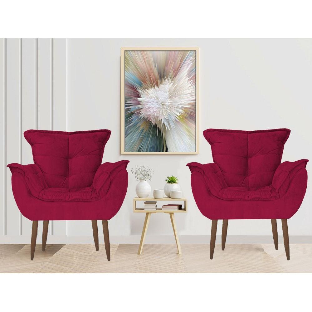 Kit 2 Poltronas Opala Decorativa Sala Quarto Escritorio Vermelho