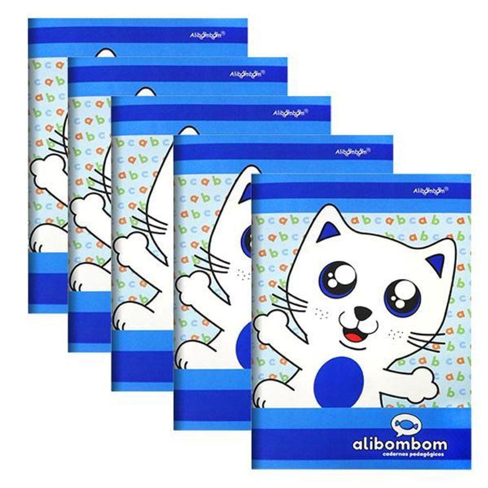 Kit 5 Cadernos Brochurão 60 Folhas Reforçado Capa Azul