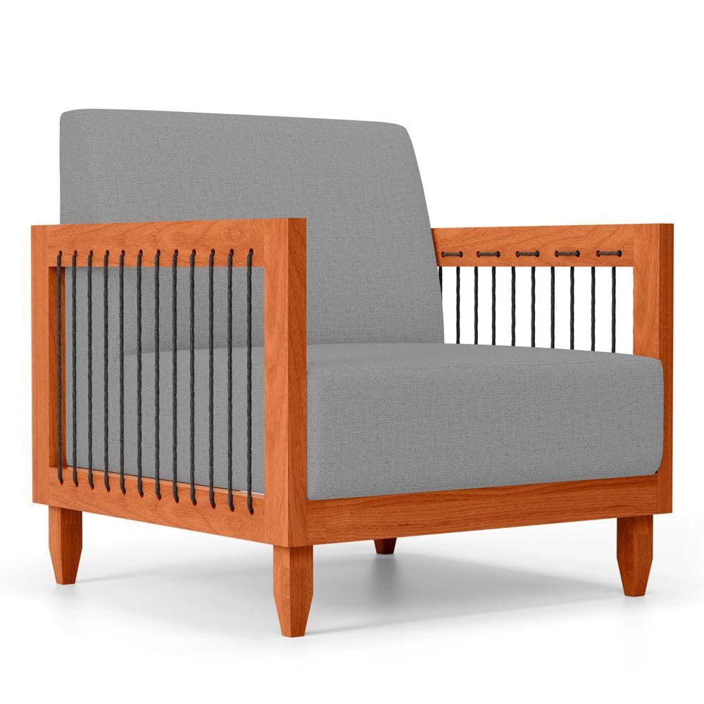 Poltrona Decorativa Varanda Samoa Madeira Maciça com Cordas Náutica Linho Cinza - Desk Design