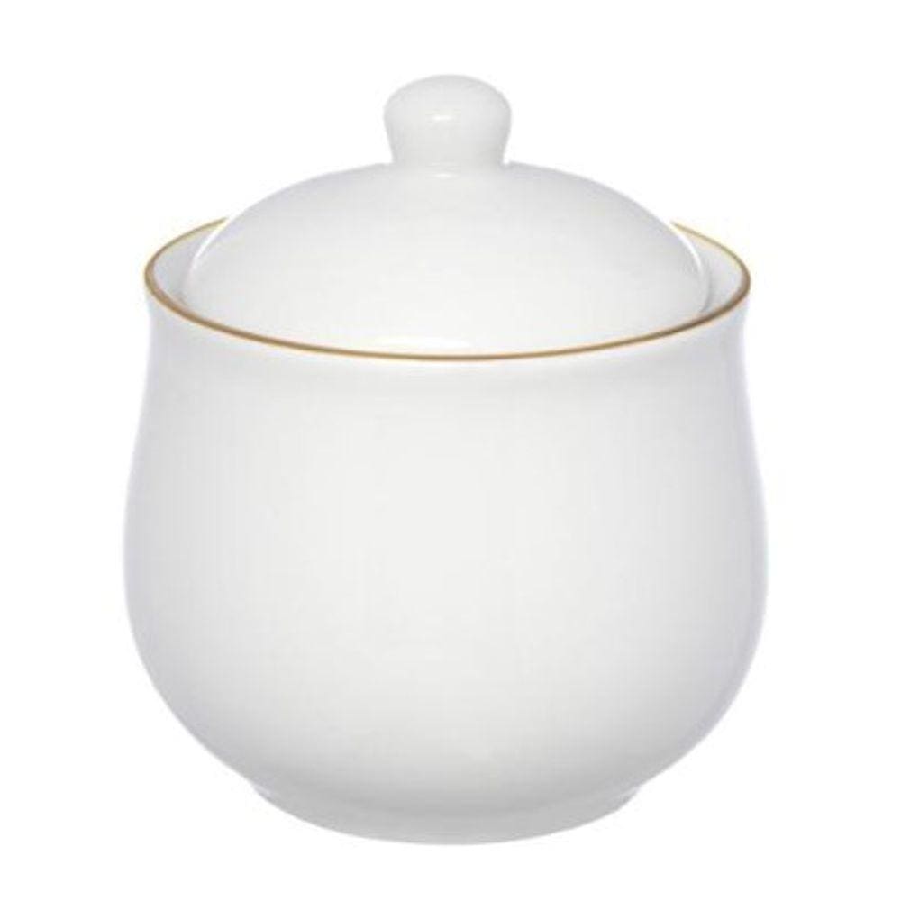 Acucareiro De Porcelana Royal Branco Com Borda Dourada 300 Ml - Hauskraft
